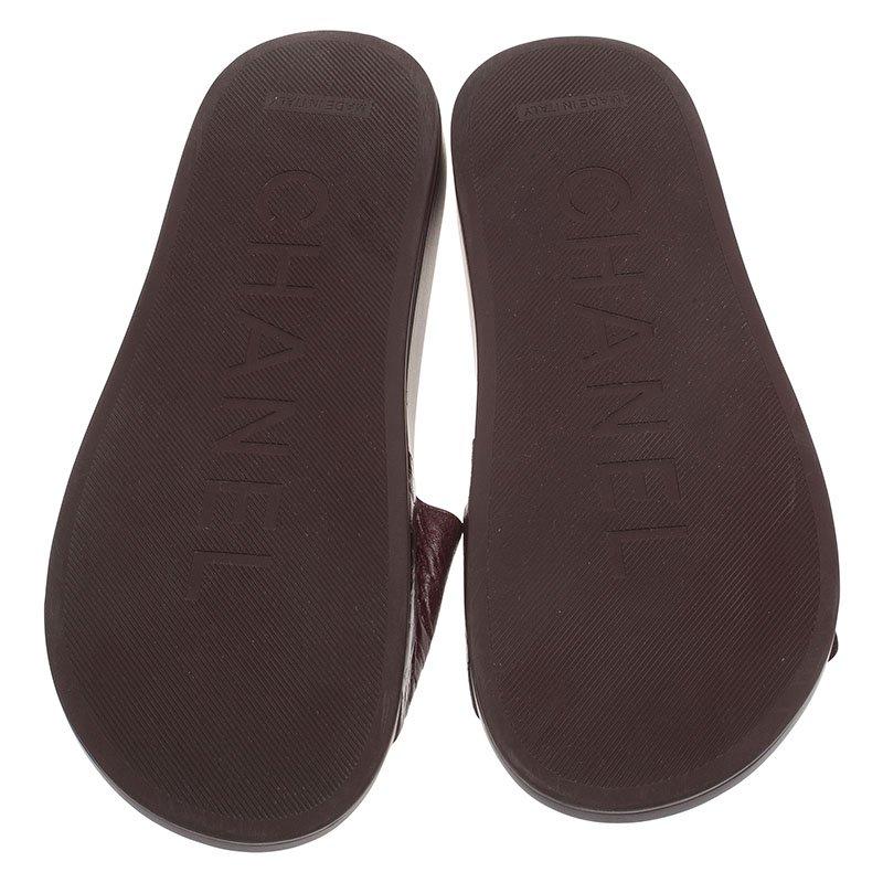 Chanel Burgundy Embossed Leather Slides Size 36 1