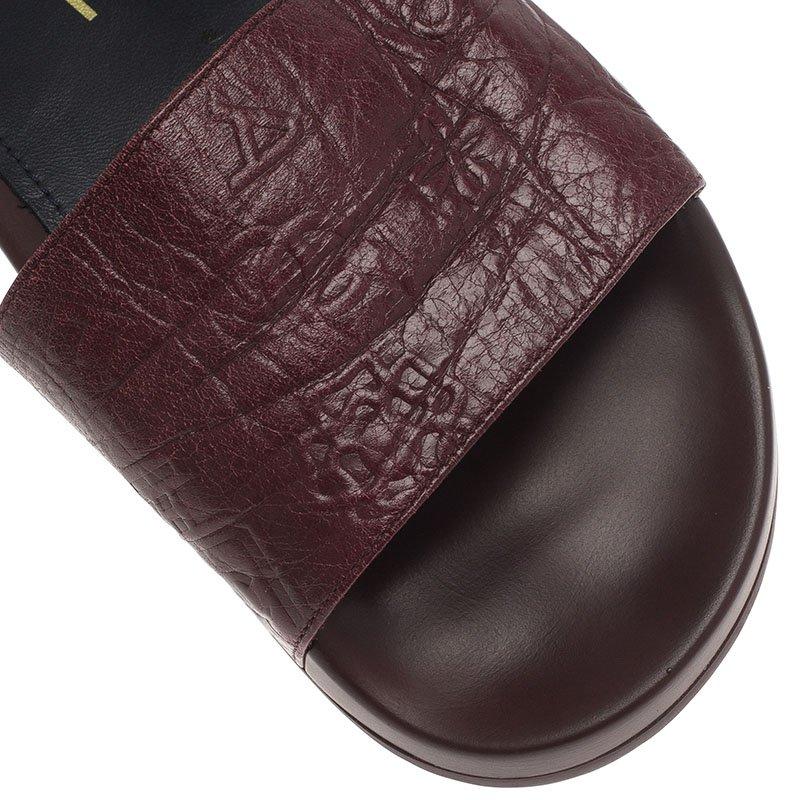 Chanel Burgundy Embossed Leather Slides Size 36 2
