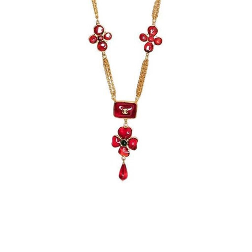 Women's Chanel Burgundy Flower Necklace