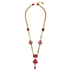 Used Chanel Burgundy Flower Necklace