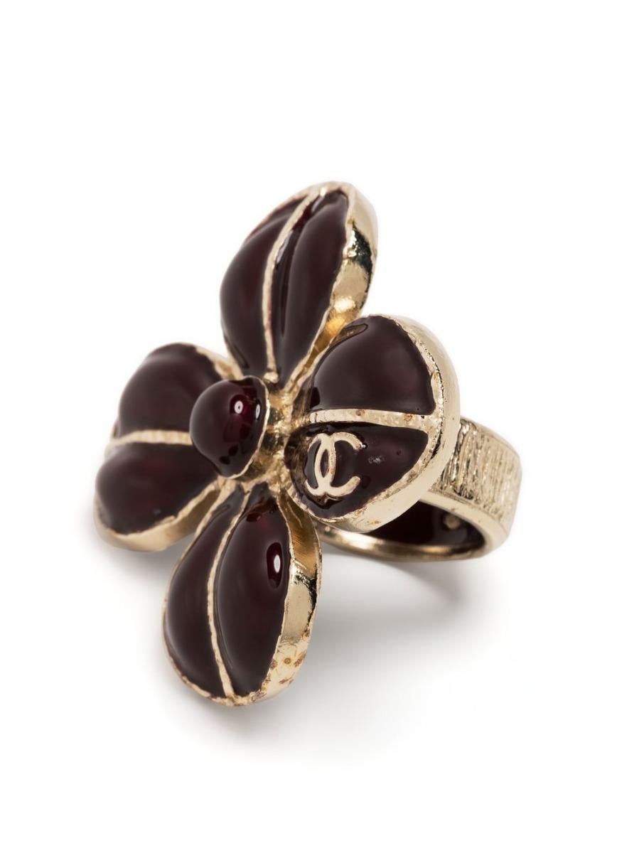 Women's Chanel Burgundy Four Leaf Clover Ring 