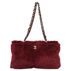 Chanel Burgundy Fur Shoulder Bag Gold Hardware