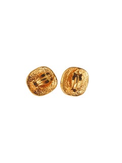 Chanel Burgundy Glass Center Stone Gold Logo Earrings