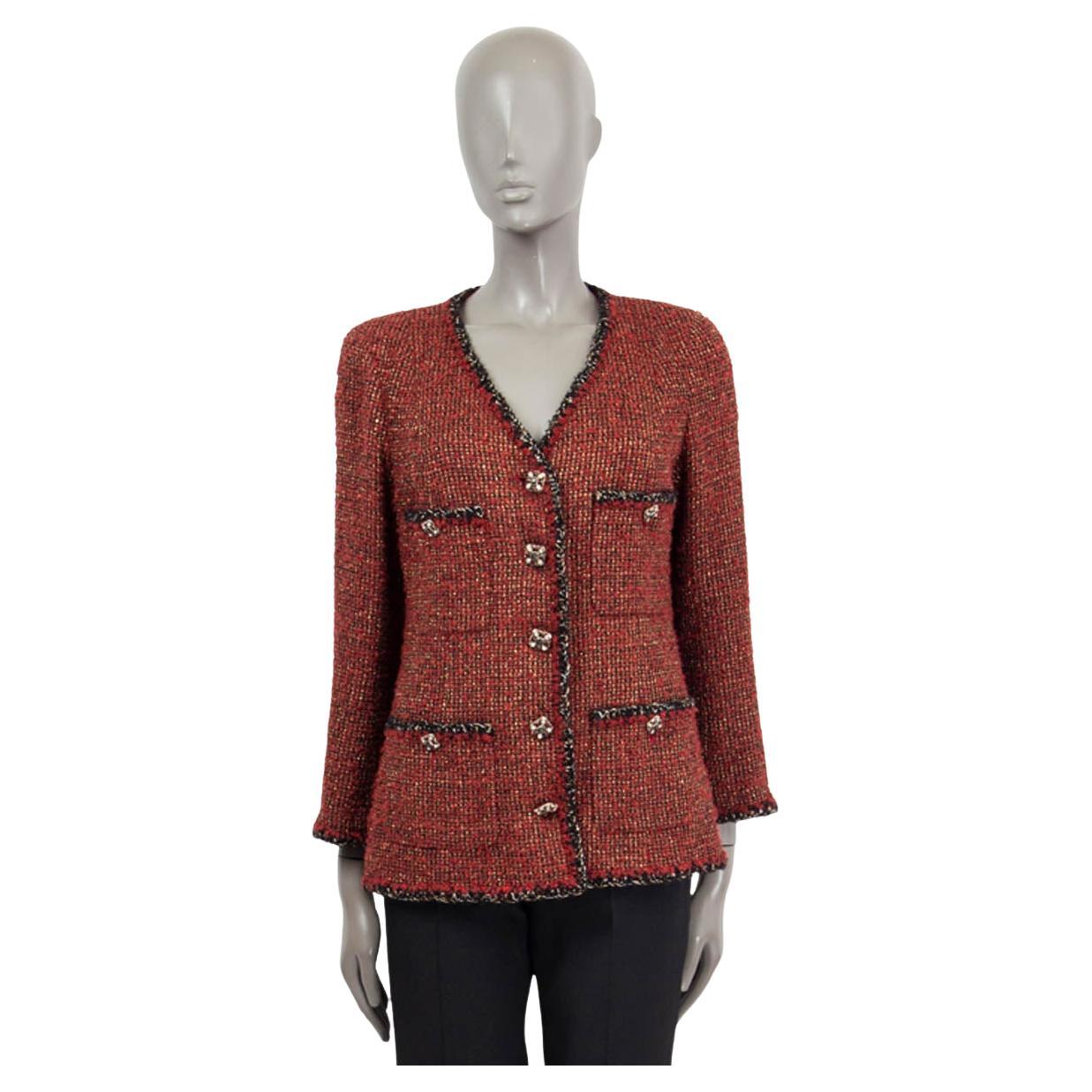 CHANEL burgundy gold 2011 11K BRAID TRIM LUREX TWEED Jacke 44 XL