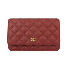 CHANEL Burgundy Iridescent Caviar Wallet On Chain with Gold Hardware 2018