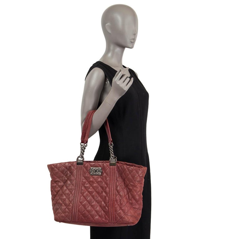 CHANEL burgundy iridescent leather GENTLE BOY Shopping Tote Bag