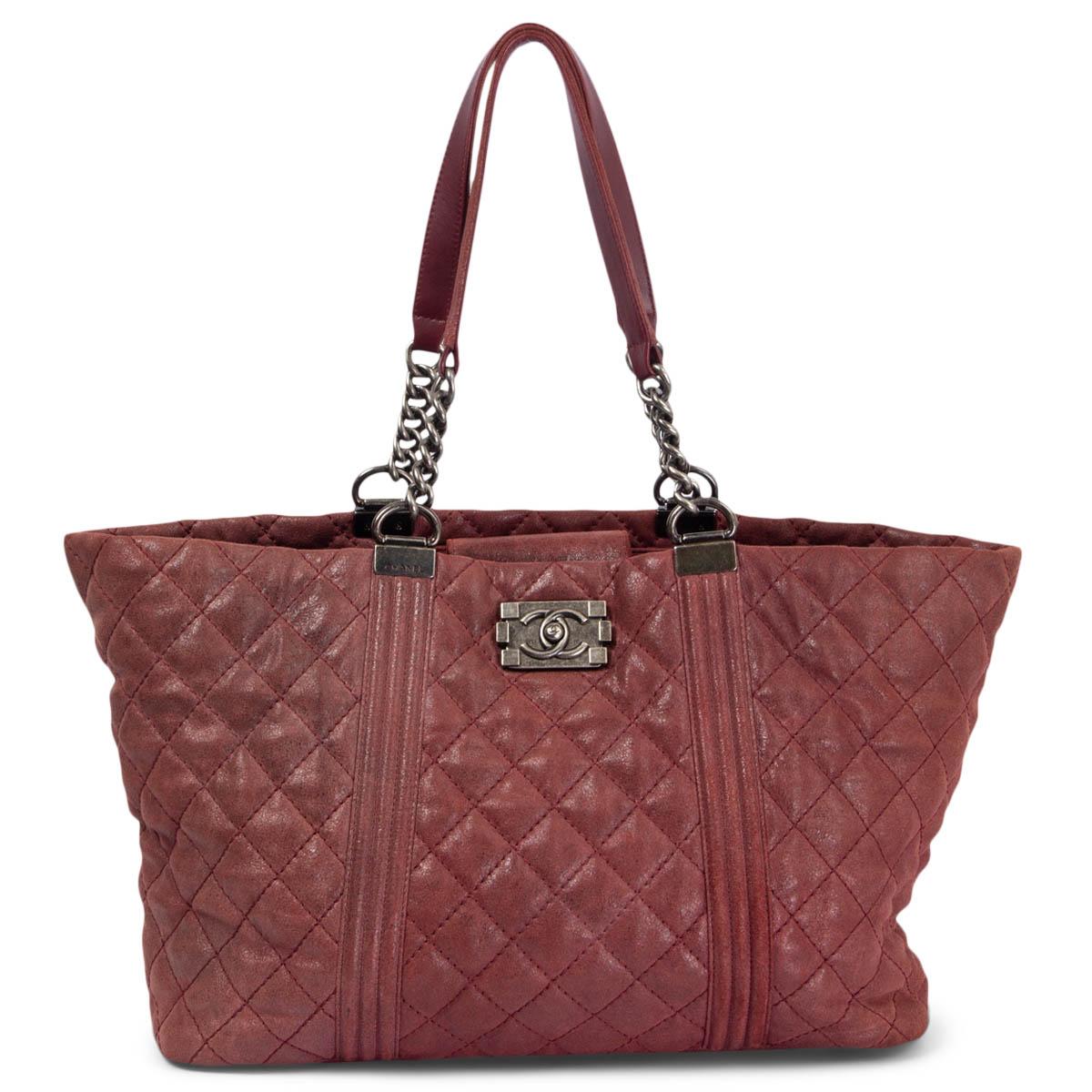 CHANEL burgundy iridescent leather GENTLE BOY Shopping Tote Bag For Sale