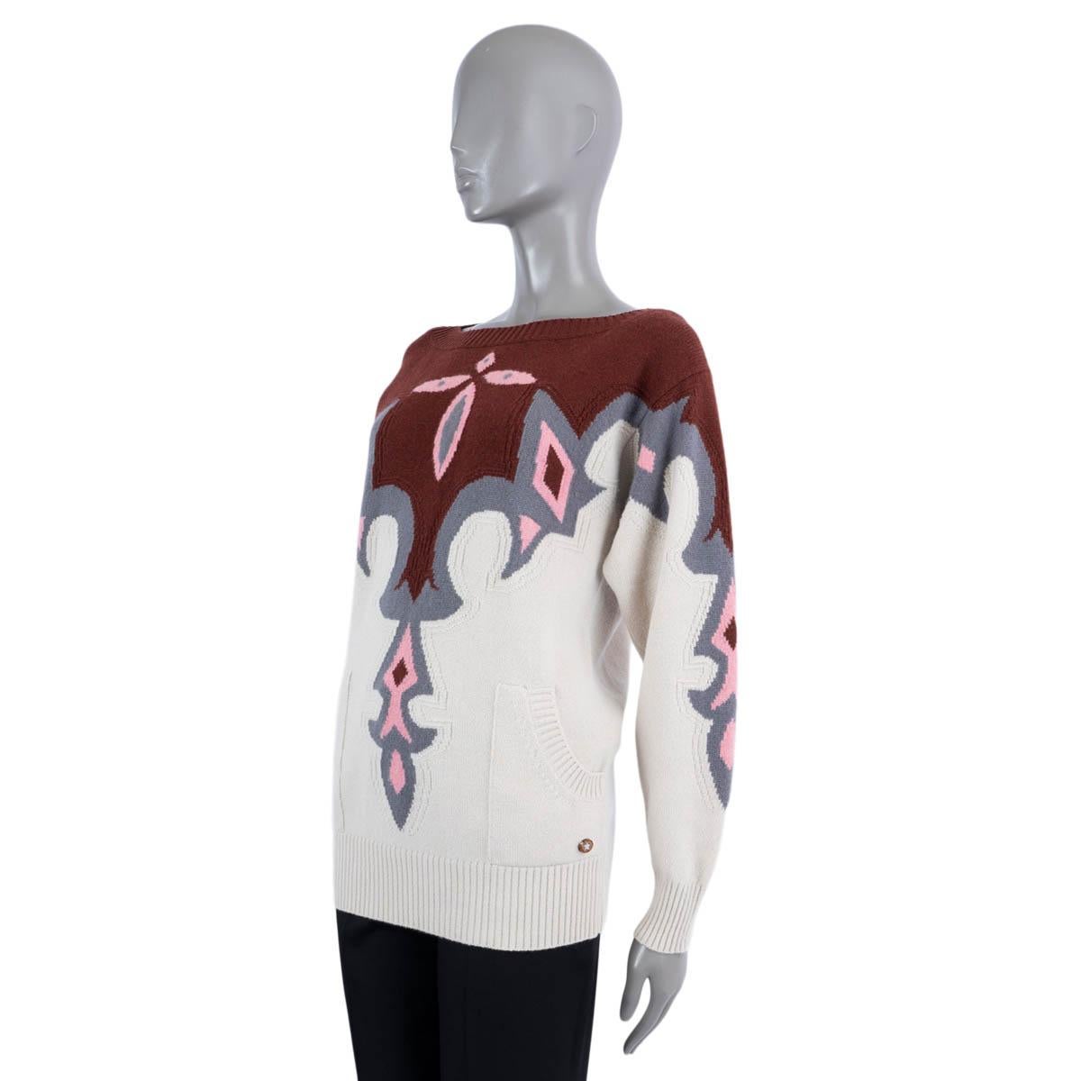 Gray CHANEL burgundy ivory pink grey cashmere 2014 14A DALLAS Sweater 40 M For Sale