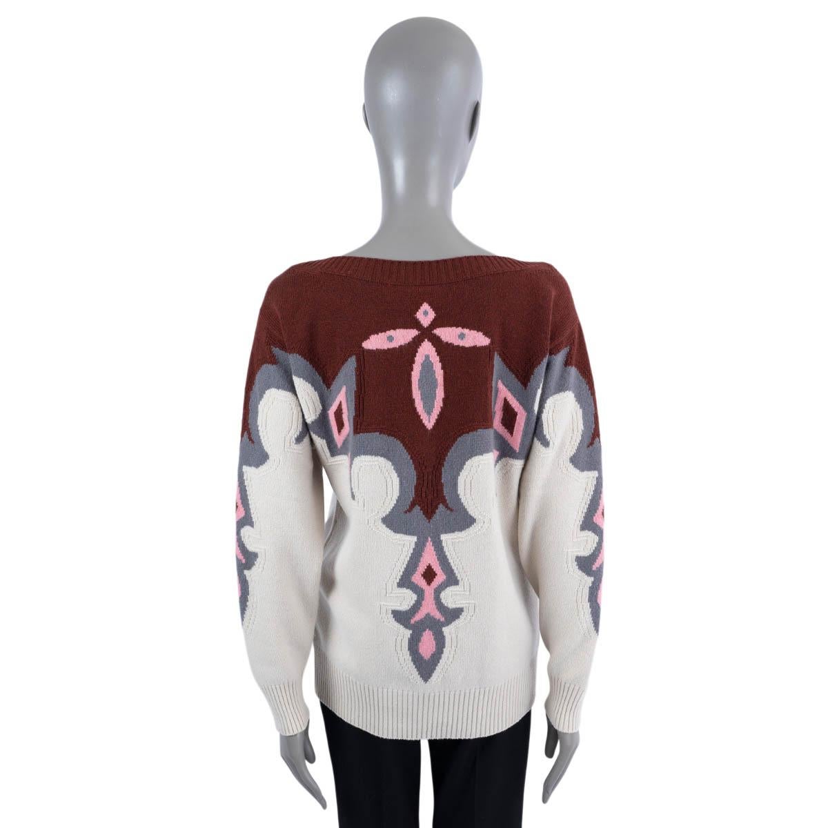 Women's CHANEL burgundy ivory pink grey cashmere 2014 14A DALLAS Sweater 40 M For Sale