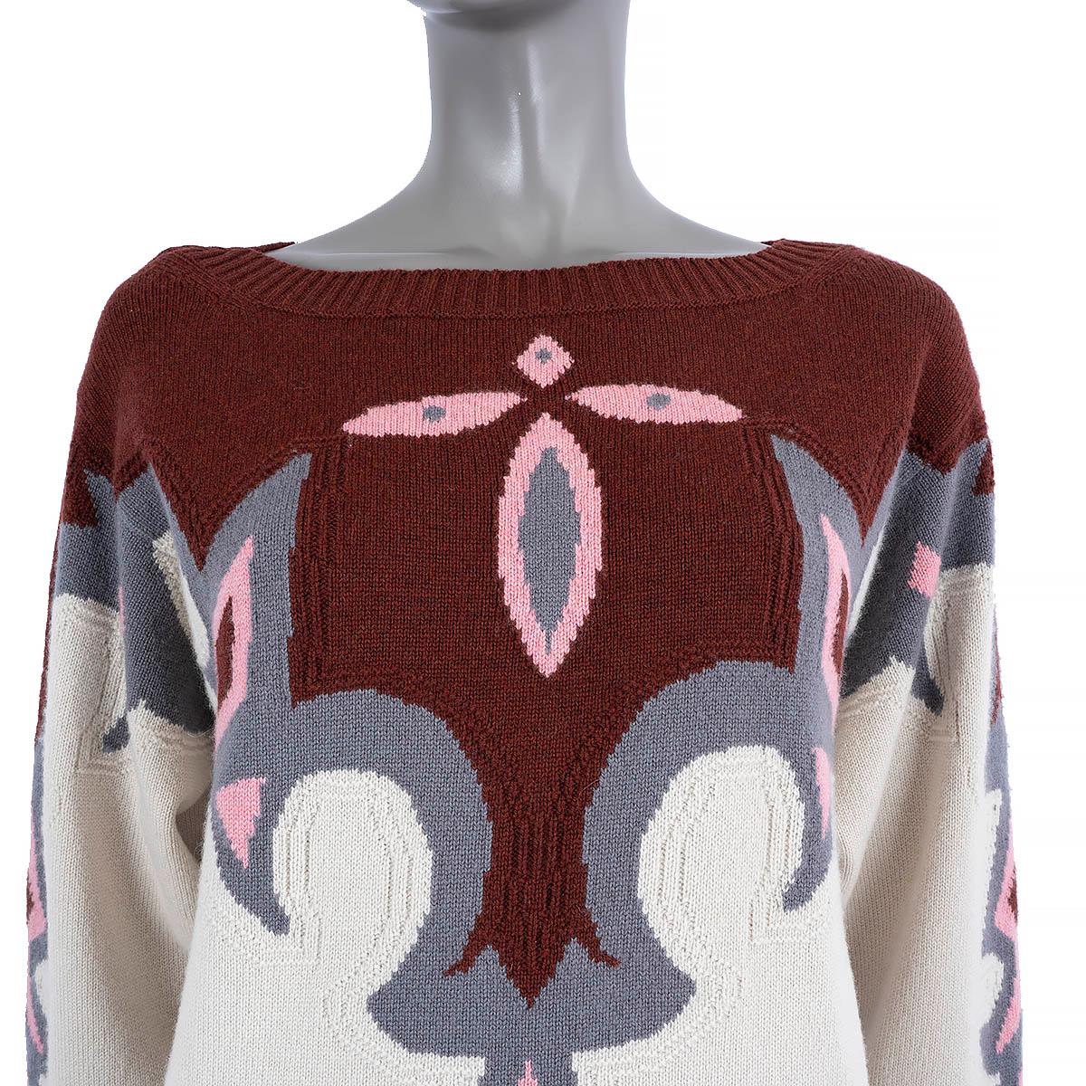 CHANEL burgundy ivory pink grey cashmere 2014 14A DALLAS Sweater 40 M For Sale 1