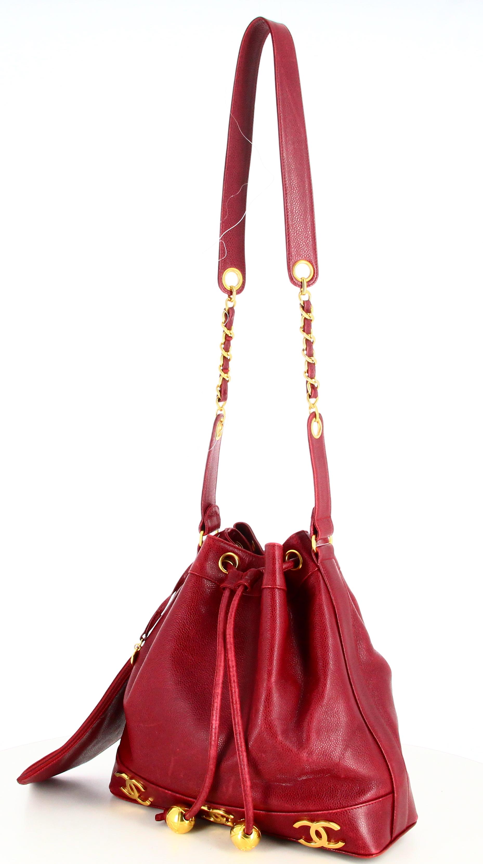 Red Chanel Burgundy Lambskin Bucket Bag