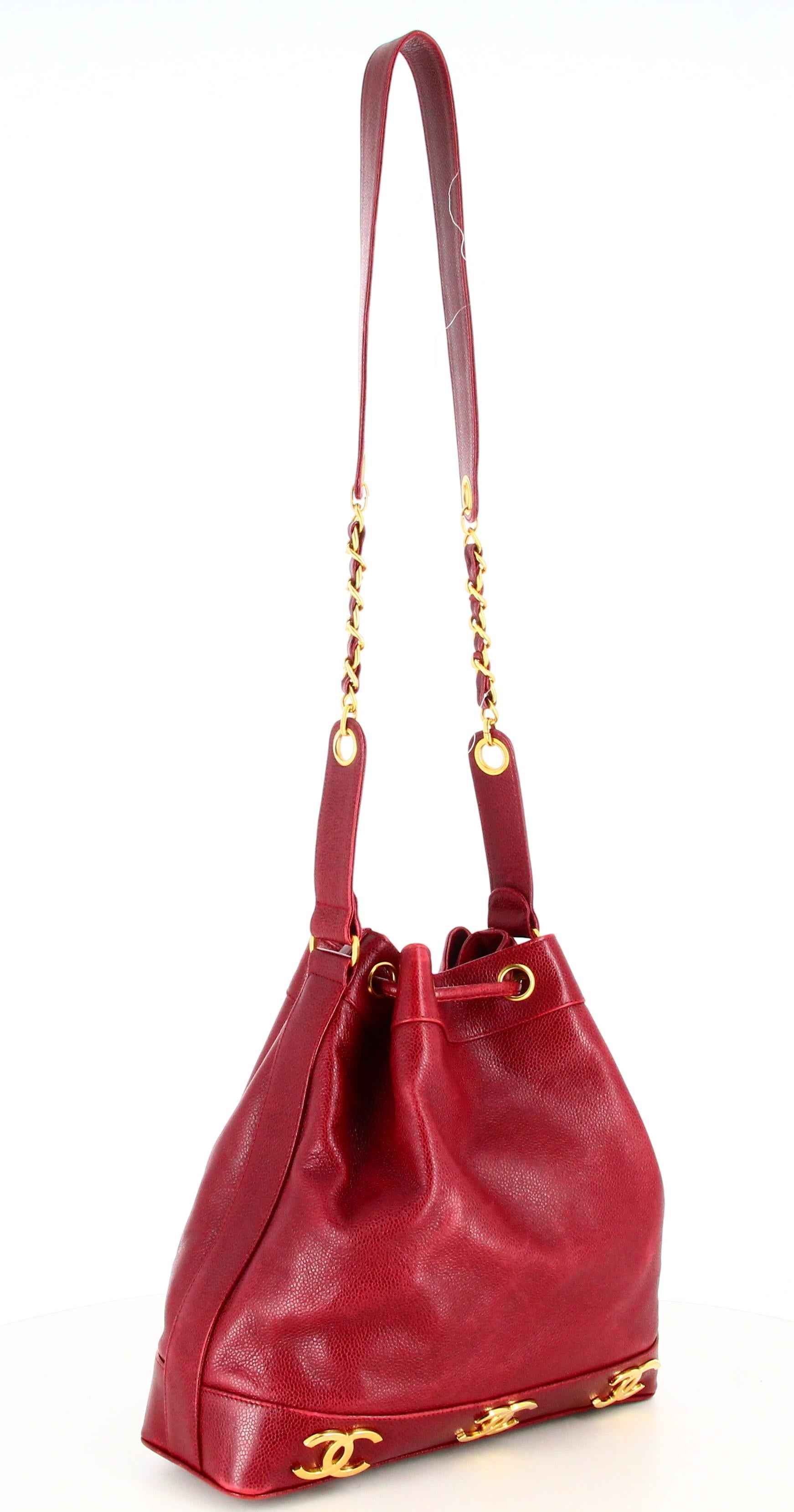 Women's Chanel Burgundy Lambskin Bucket Bag