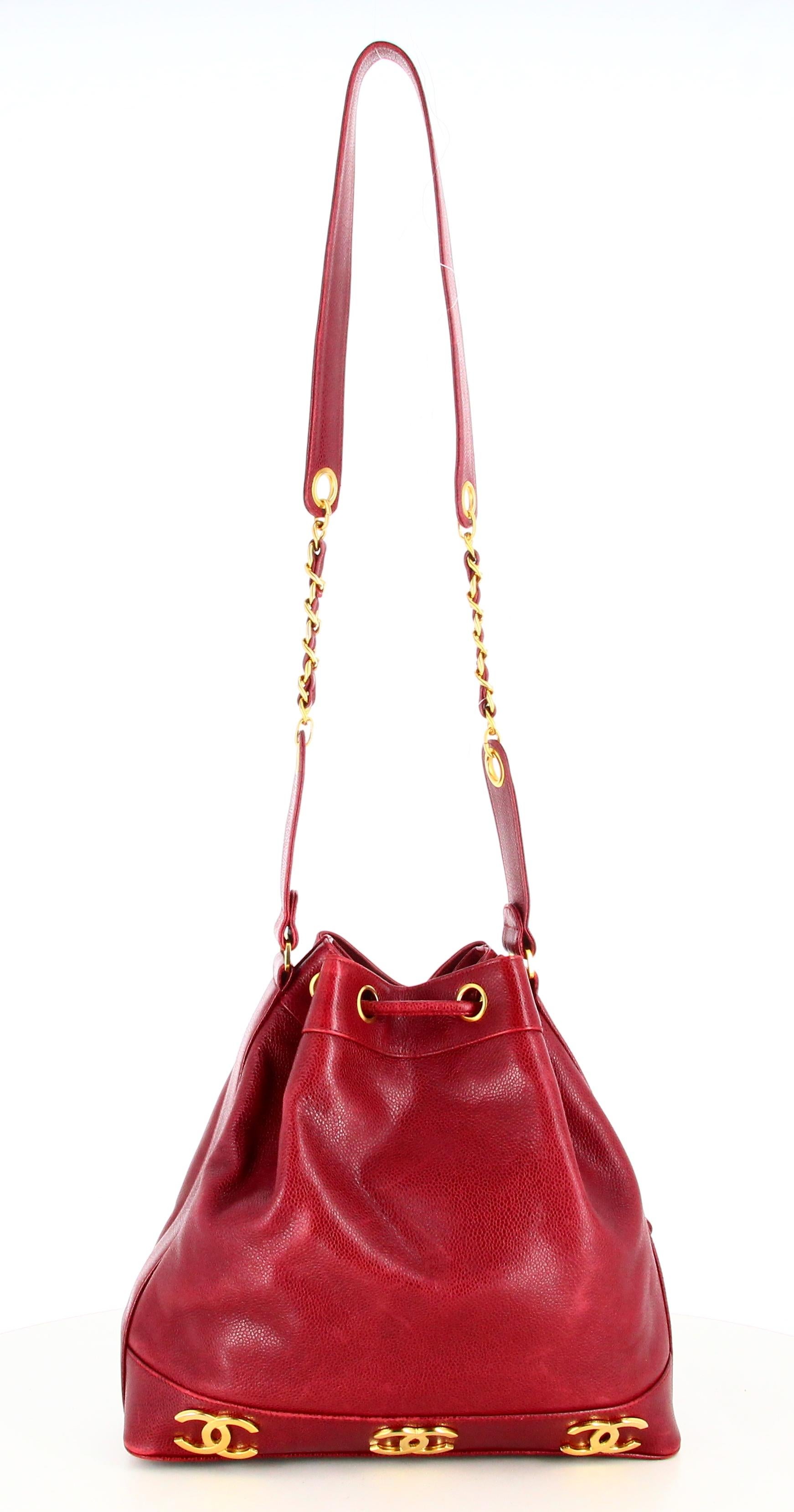 Chanel Burgundy Lambskin Bucket Bag 1