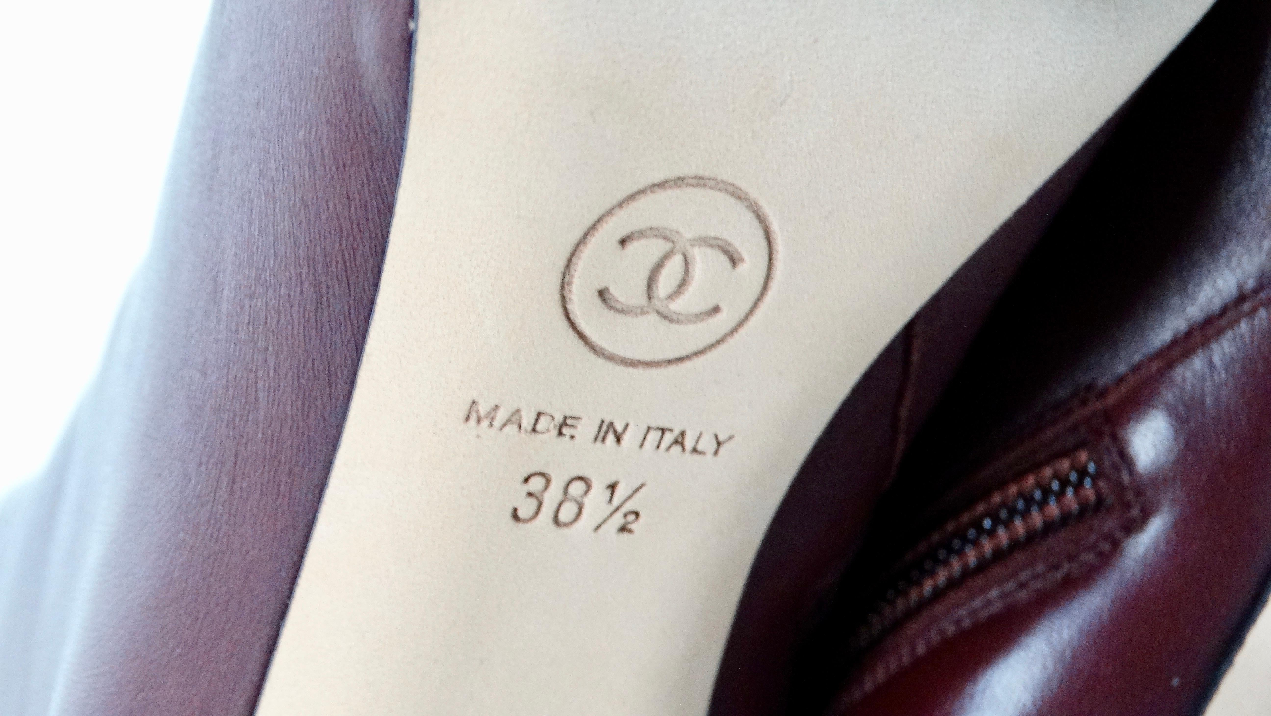 Chanel Burgundy Lambskin Leather Heel Boots With Pearl & Snake Motif For Sale 5