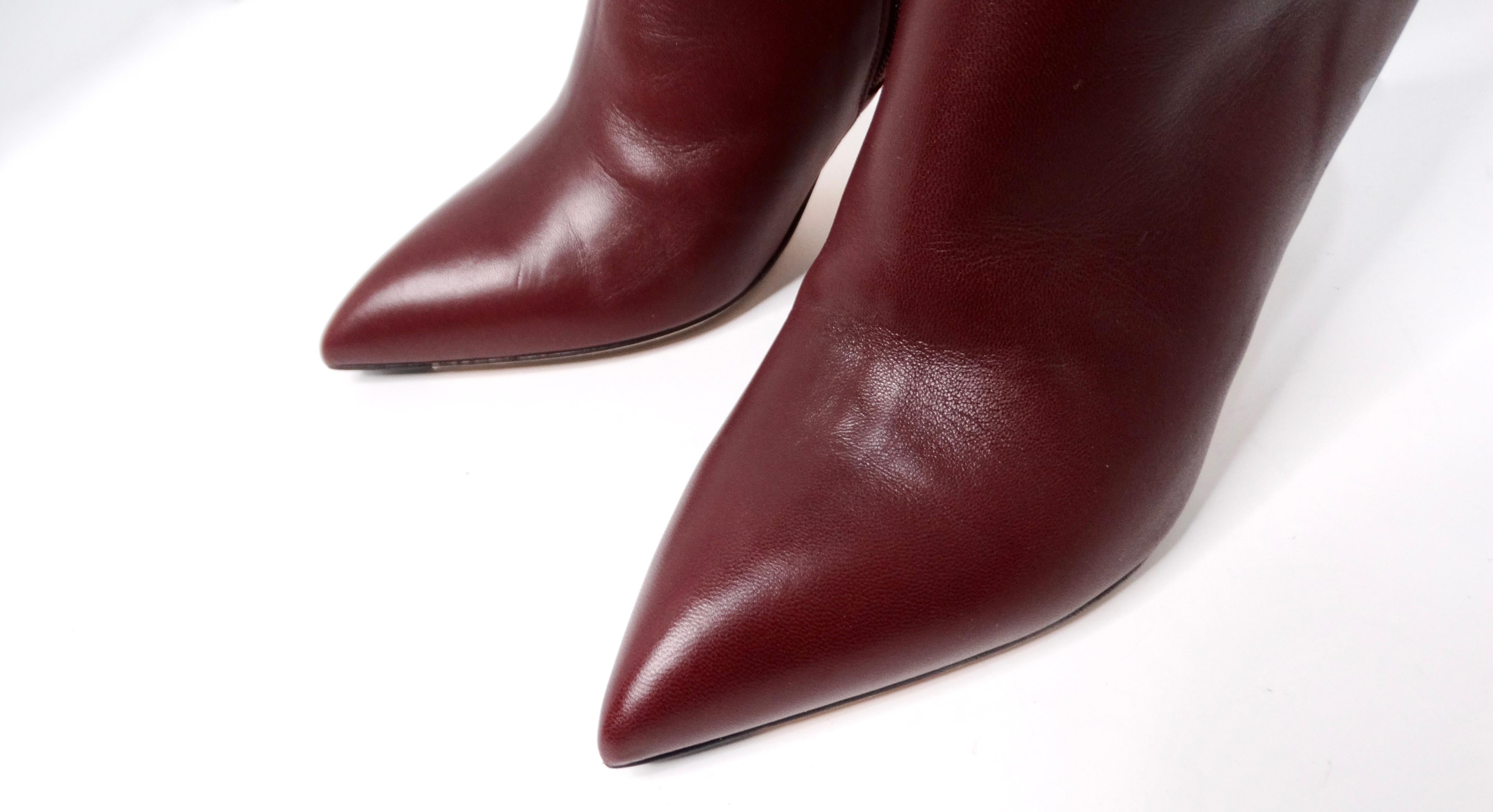 Chanel Burgundy Lambskin Leather Heel Boots With Pearl & Snake Motif In Good Condition For Sale In Scottsdale, AZ