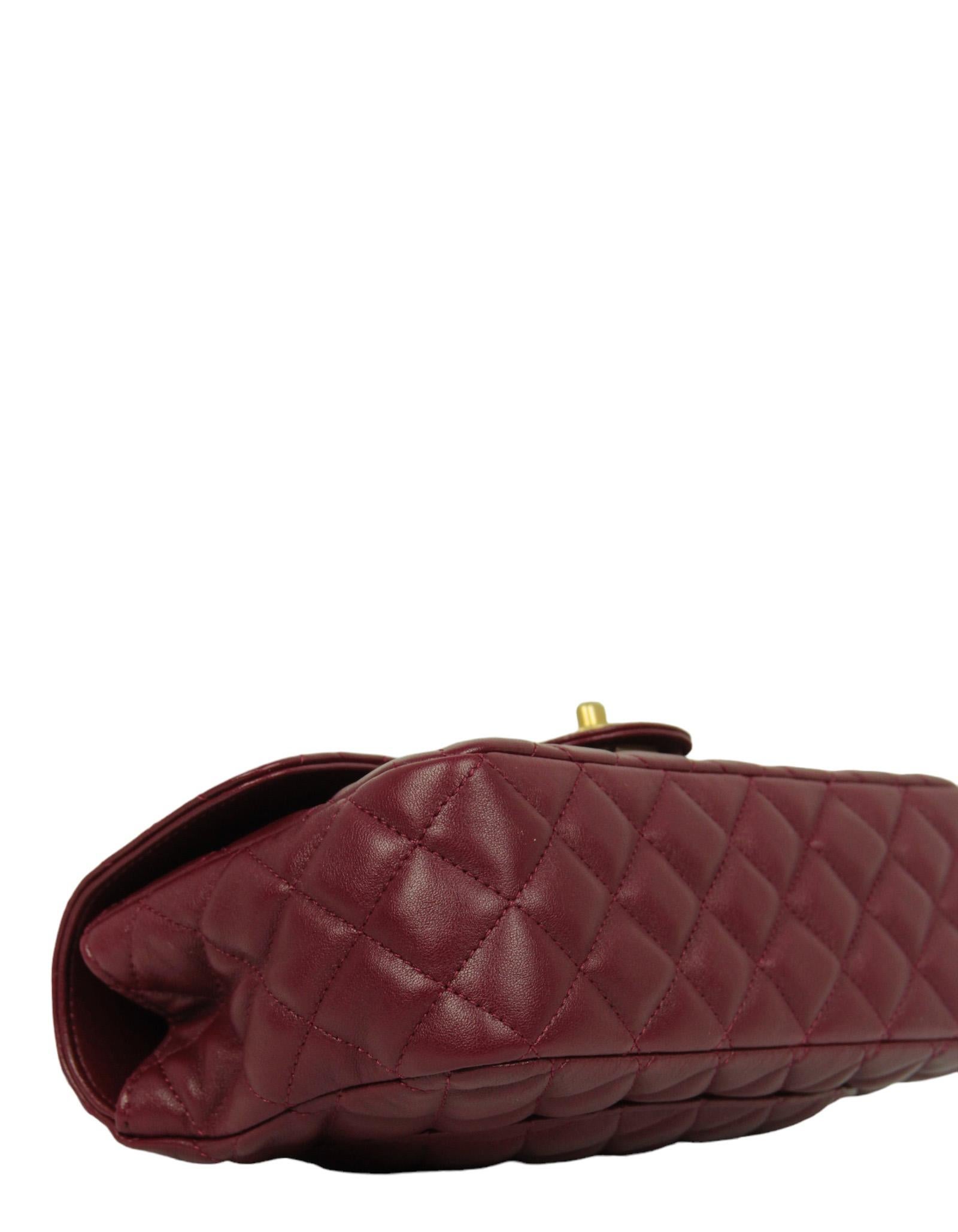 Women's Chanel Burgundy Lambskin Leather Quilted Flapbag w/ Handle For Sale