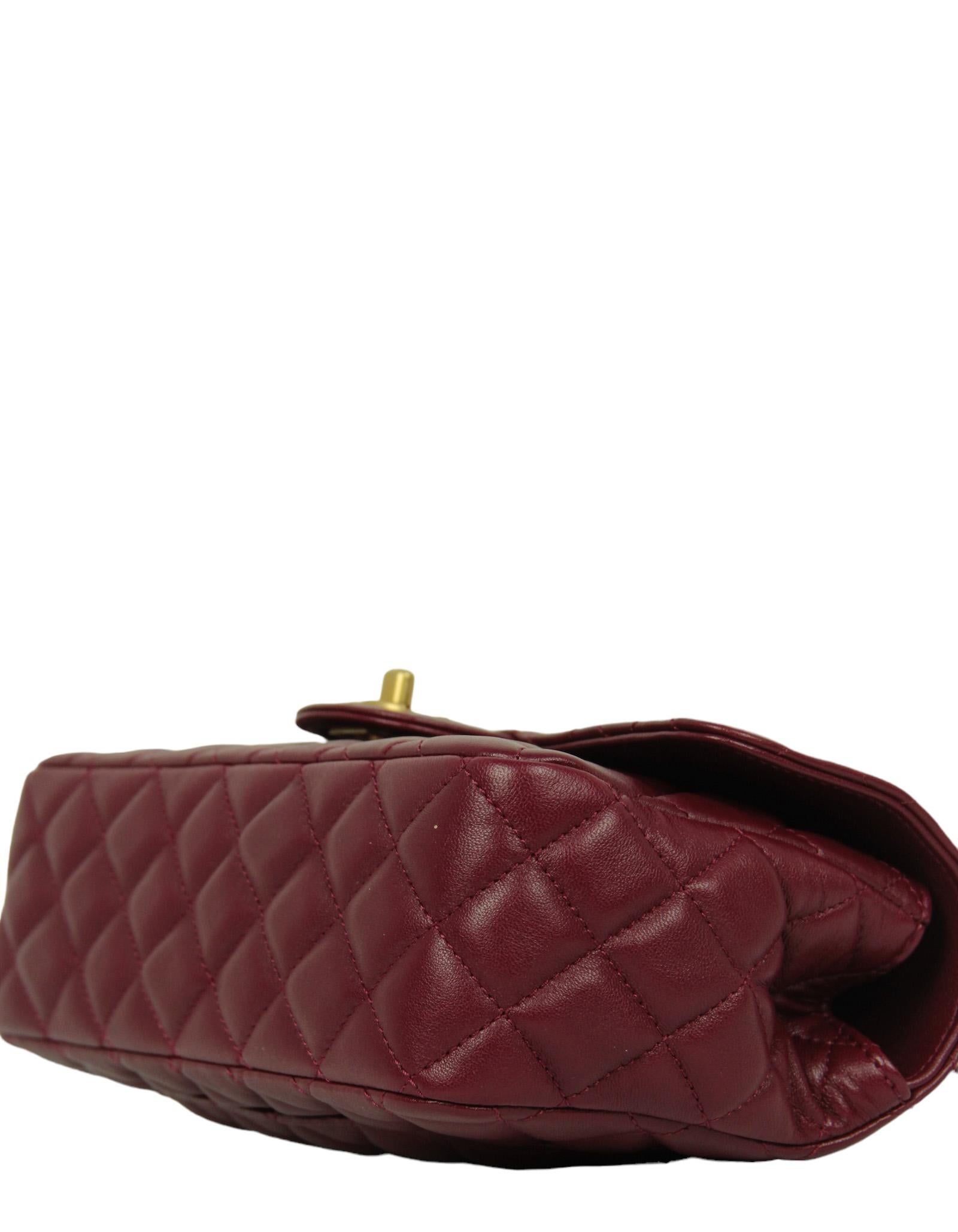 Chanel Burgundy Lambskin Leather Quilted Flapbag w/ Handle For Sale 1