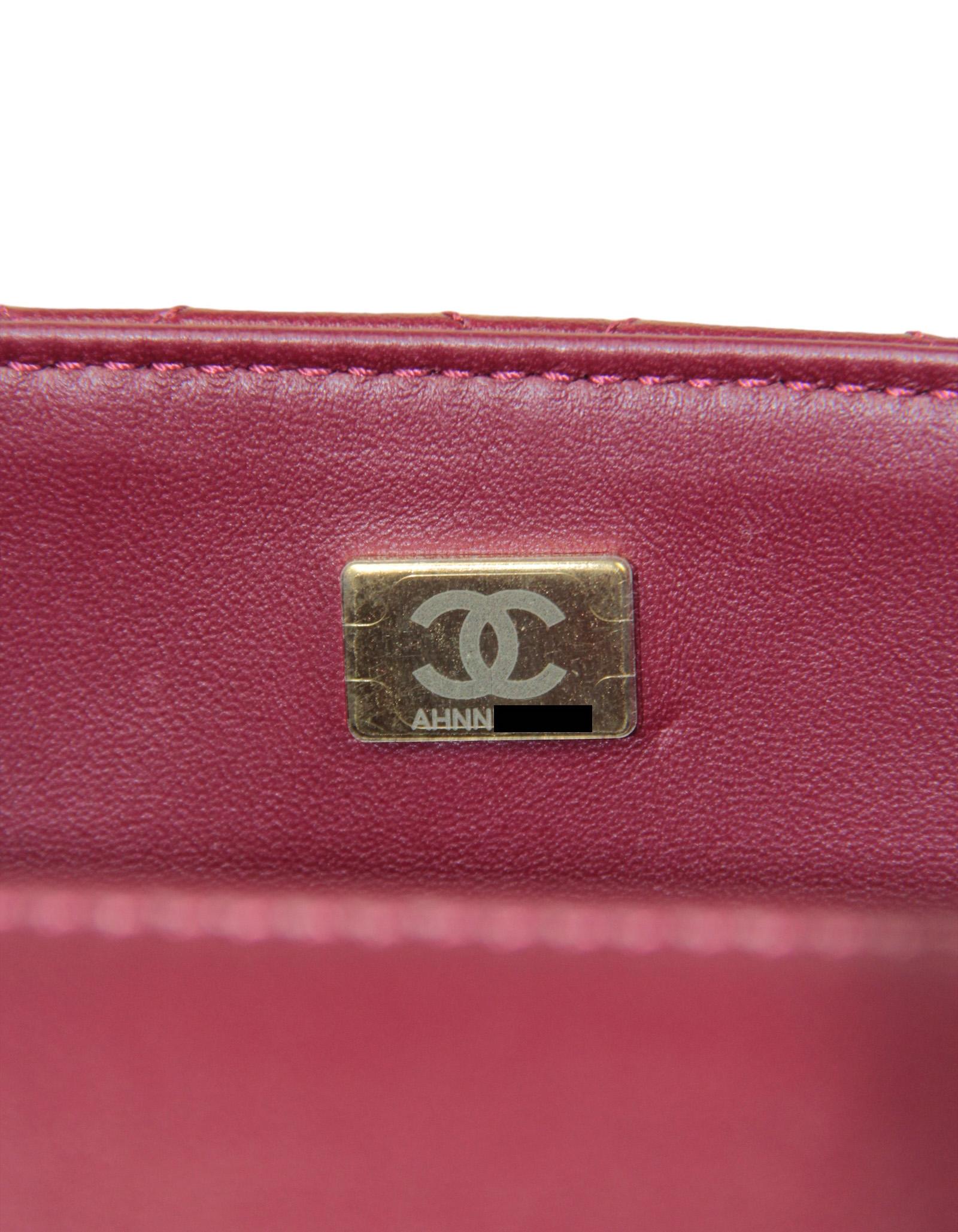 Chanel Burgundy Lambskin Leather Quilted Flapbag w/ Handle For Sale 4