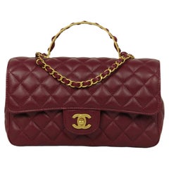 Chanel Burgundy Lambskin Leather Quilted Flapbag w/ Handle