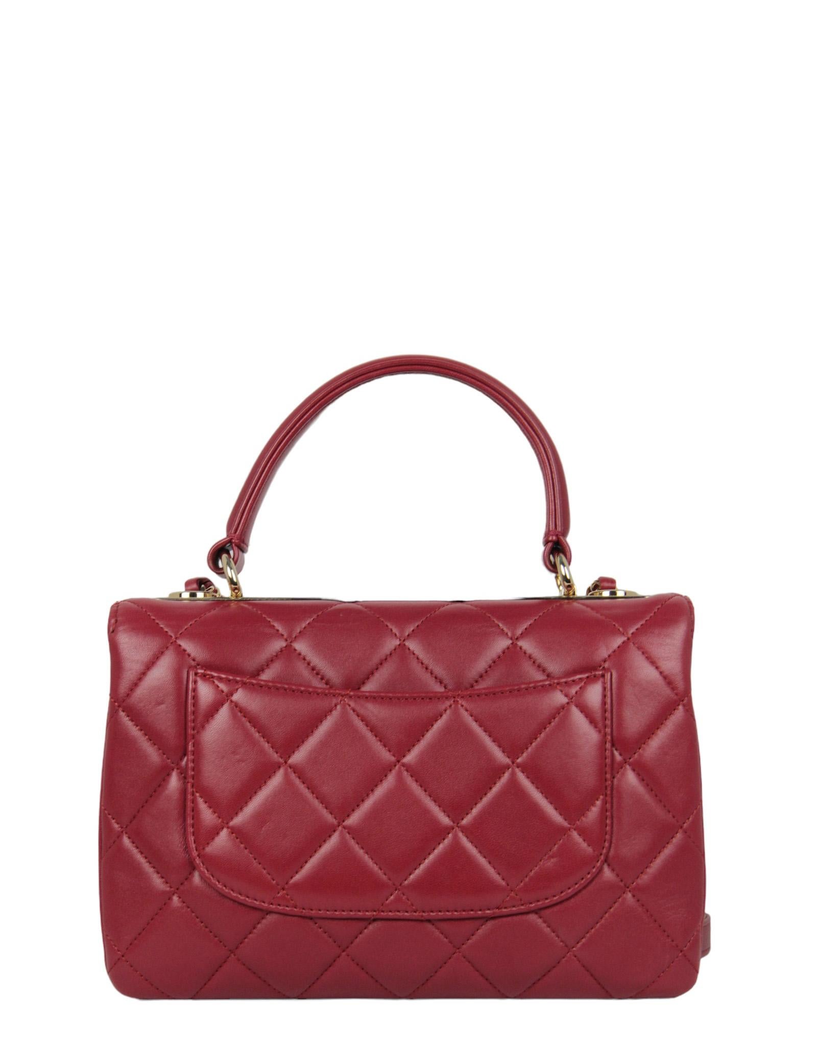 Chanel Burgundy Lambskin Quilted Trendy CC Dual Handle Flap Bag In Excellent Condition For Sale In New York, NY