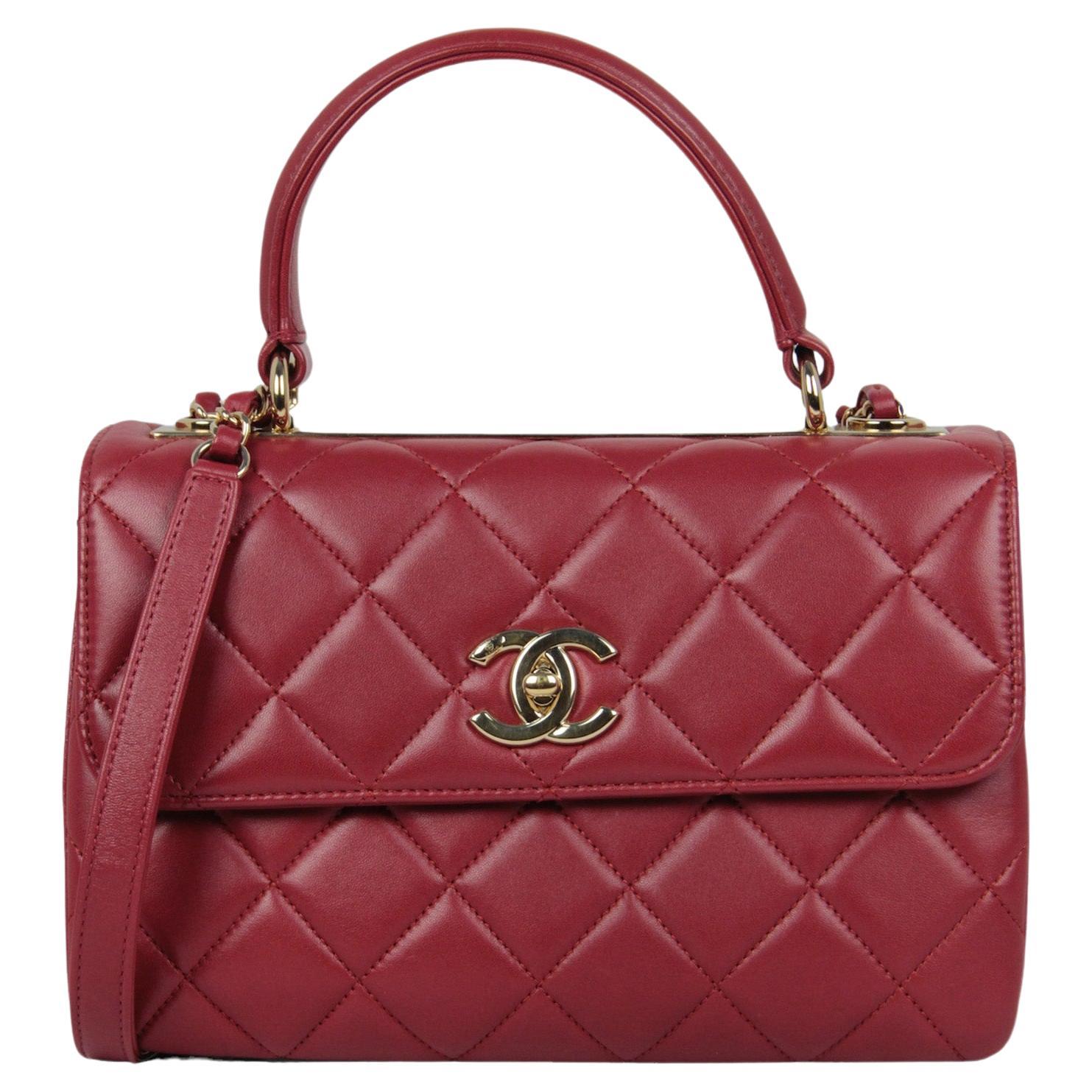 Chanel Burgundy Lambskin Quilted Trendy CC Dual Handle Flap Bag For Sale