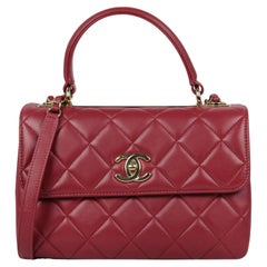 Chanel Burgunderfarbene gesteppte Trendy CC Dual Handle Flap Bag aus Lammfell