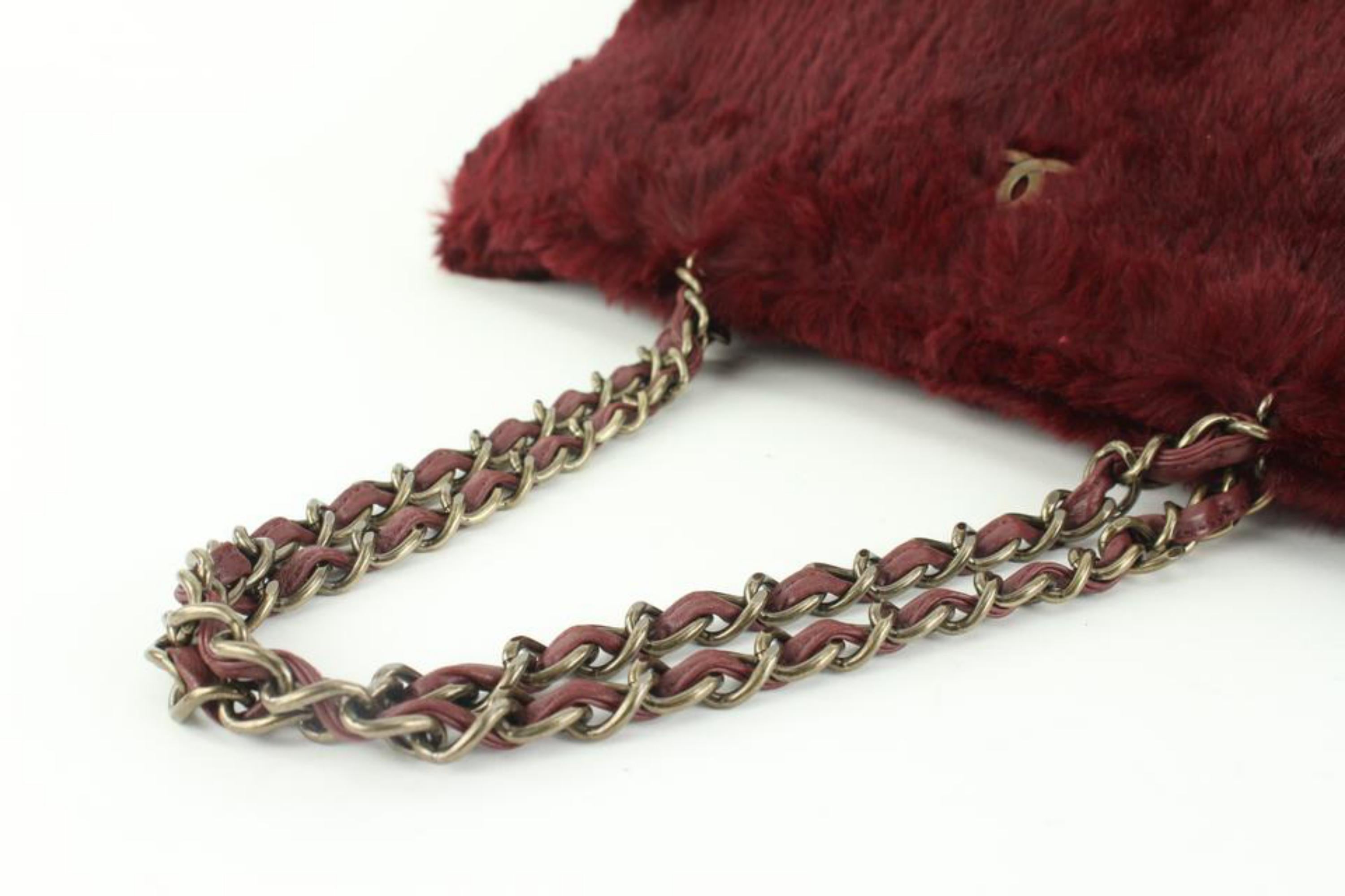Chanel Burgundy Lapin Rabbit Fur CC Chain Tote Bag 13c42 For Sale 5
