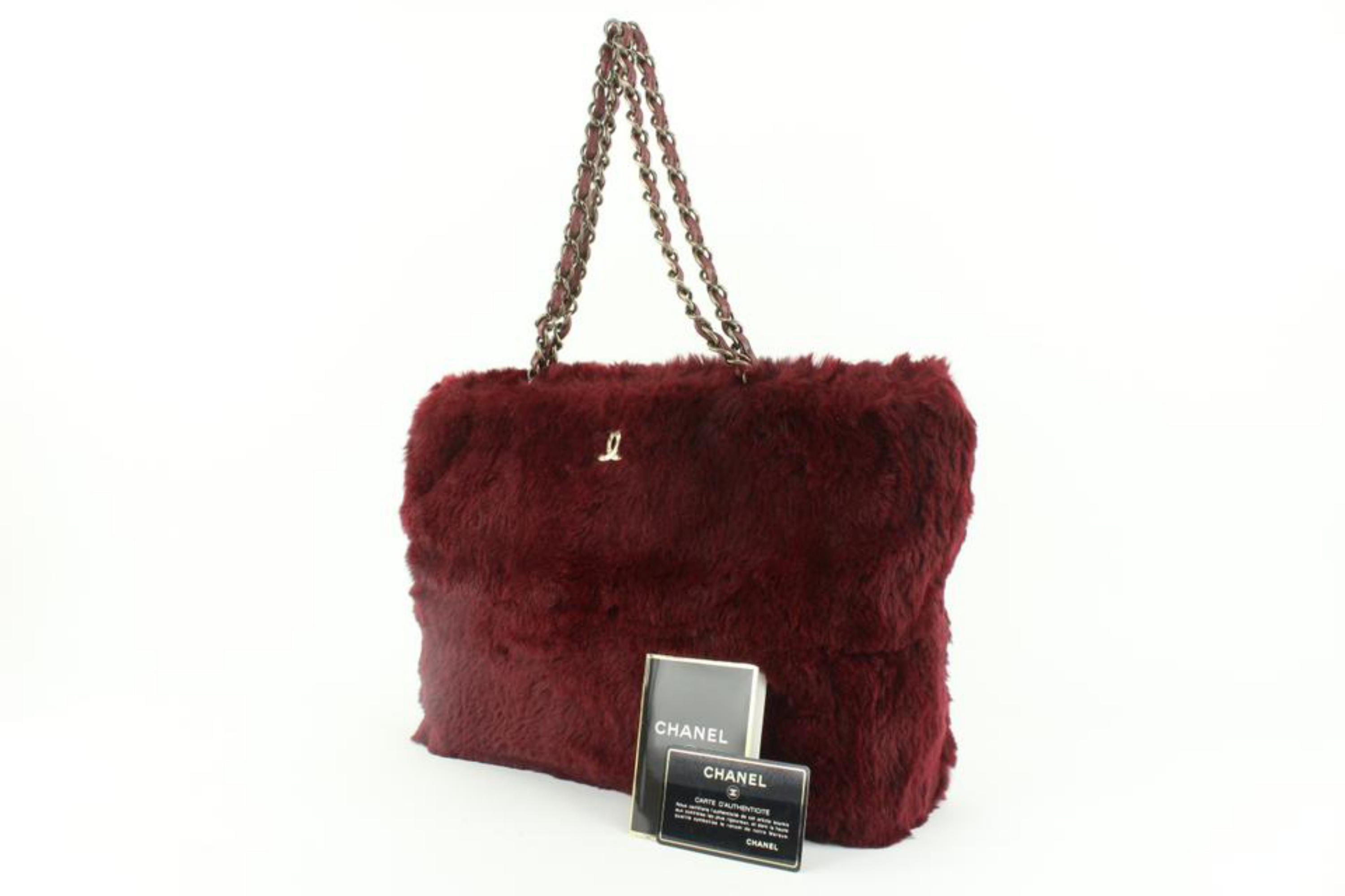 Chanel Burgundy Lapin Rabbit Fur CC Chain Tote Bag 13c42 For Sale 7