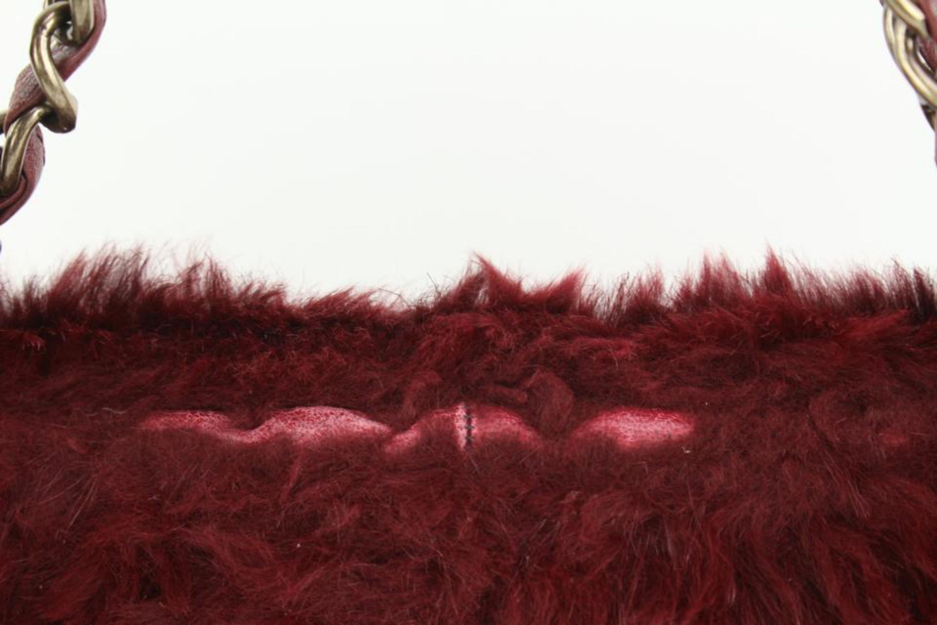 Chanel Burgundy Lapin Rabbit Fur CC Chain Tote Bag 13c42 In Good Condition In Dix hills, NY