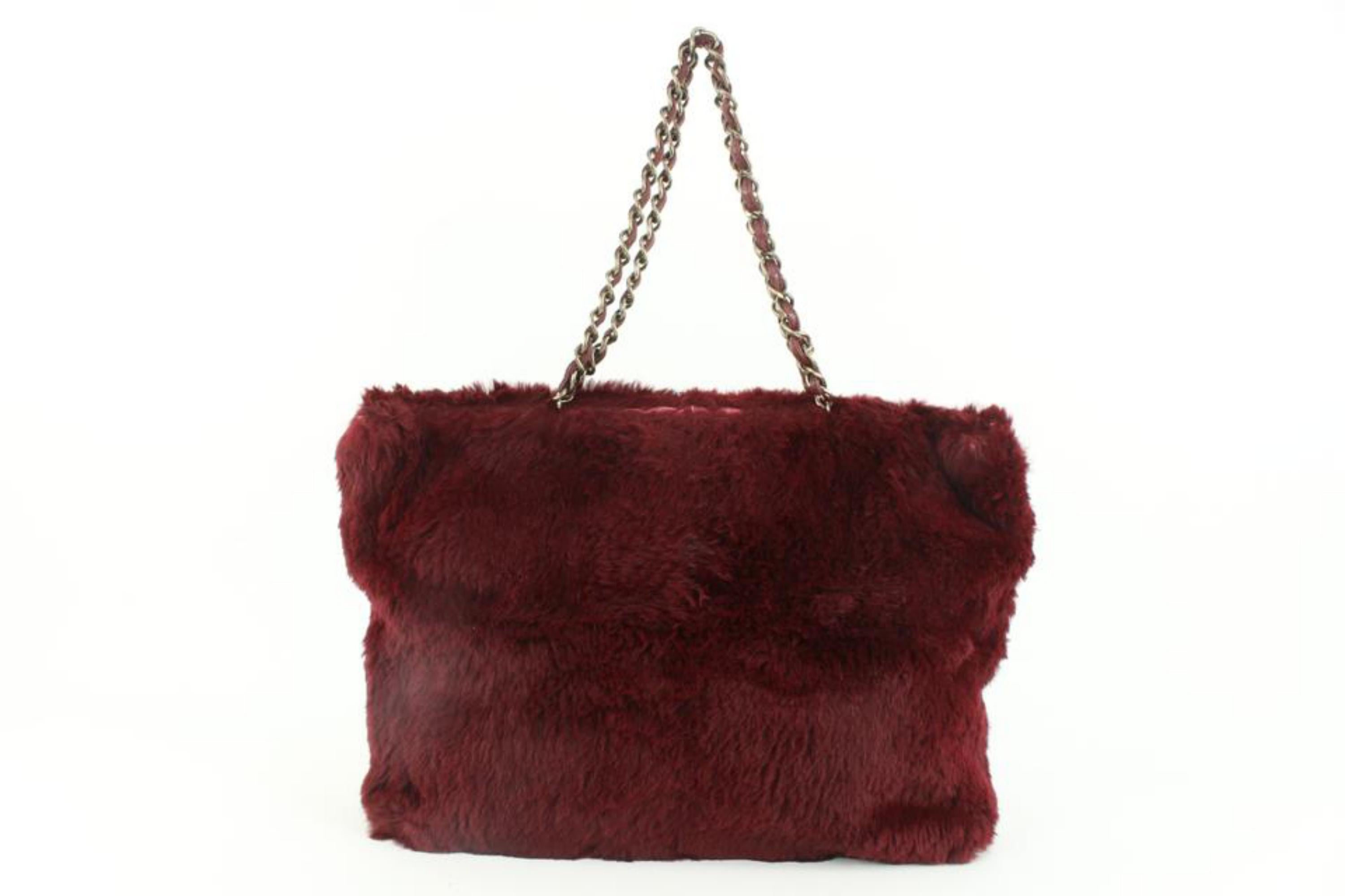 Chanel Burgundy Lapin Rabbit Fur CC Chain Tote Bag 13c42 For Sale 1