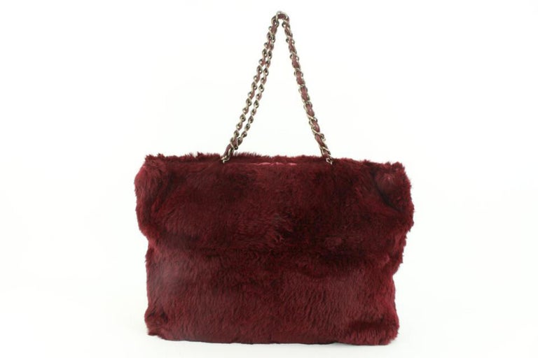 Chanel Burgundy Lapin Rabbit Fur CC Chain Tote Bag 13c42 For Sale