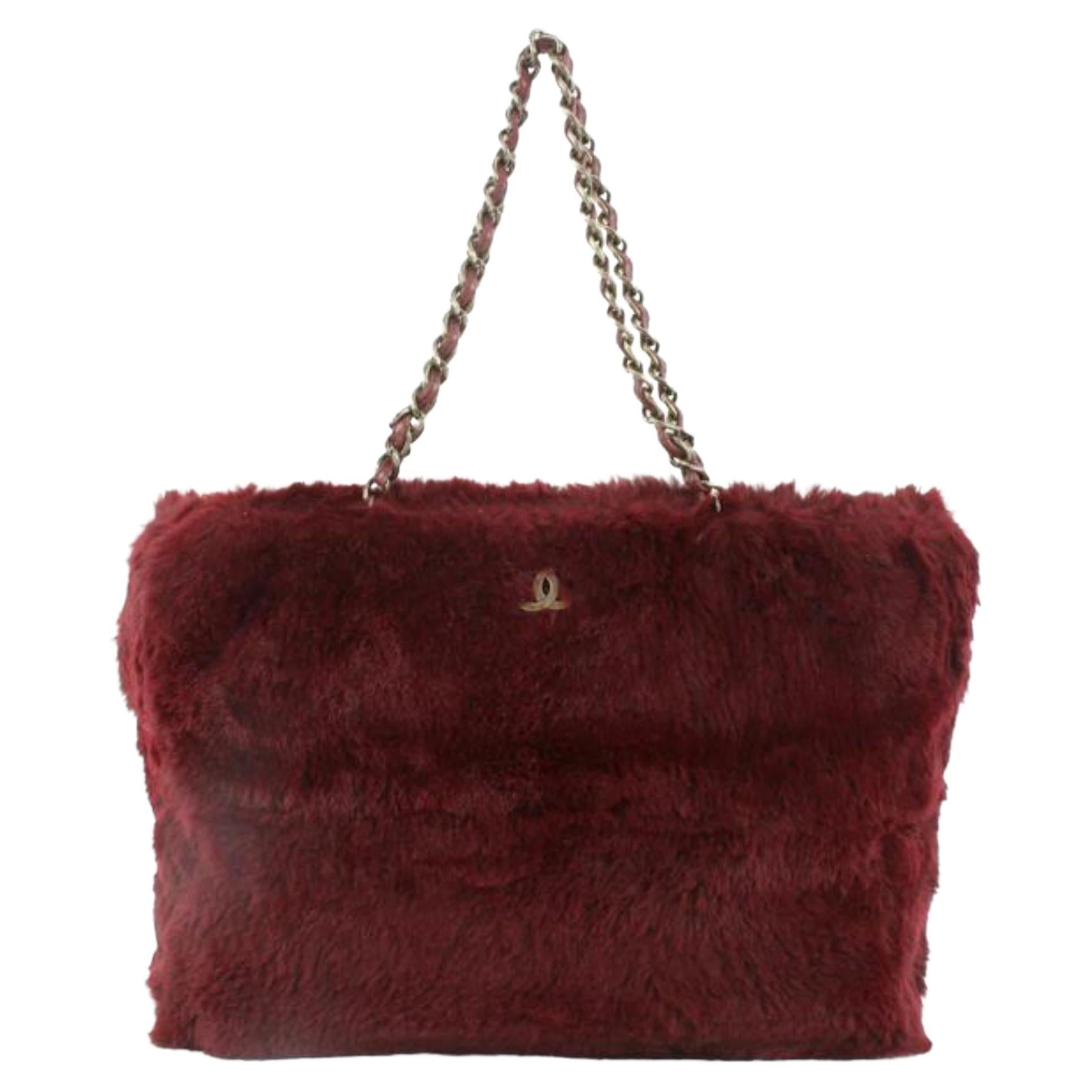 Chanel Burgundy Lapin Rabbit Fur CC Chain Tote Bag 13c42 For Sale