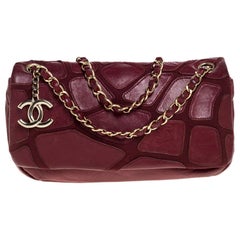 Chanel Burgundy Leather and Fabric Scales Flap Bag