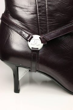 Chanel Burgundy Leather Ankle Boots