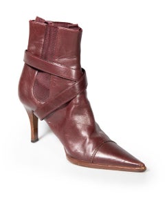 Chanel Burgundy Leather Buckled Boots Size IT 38