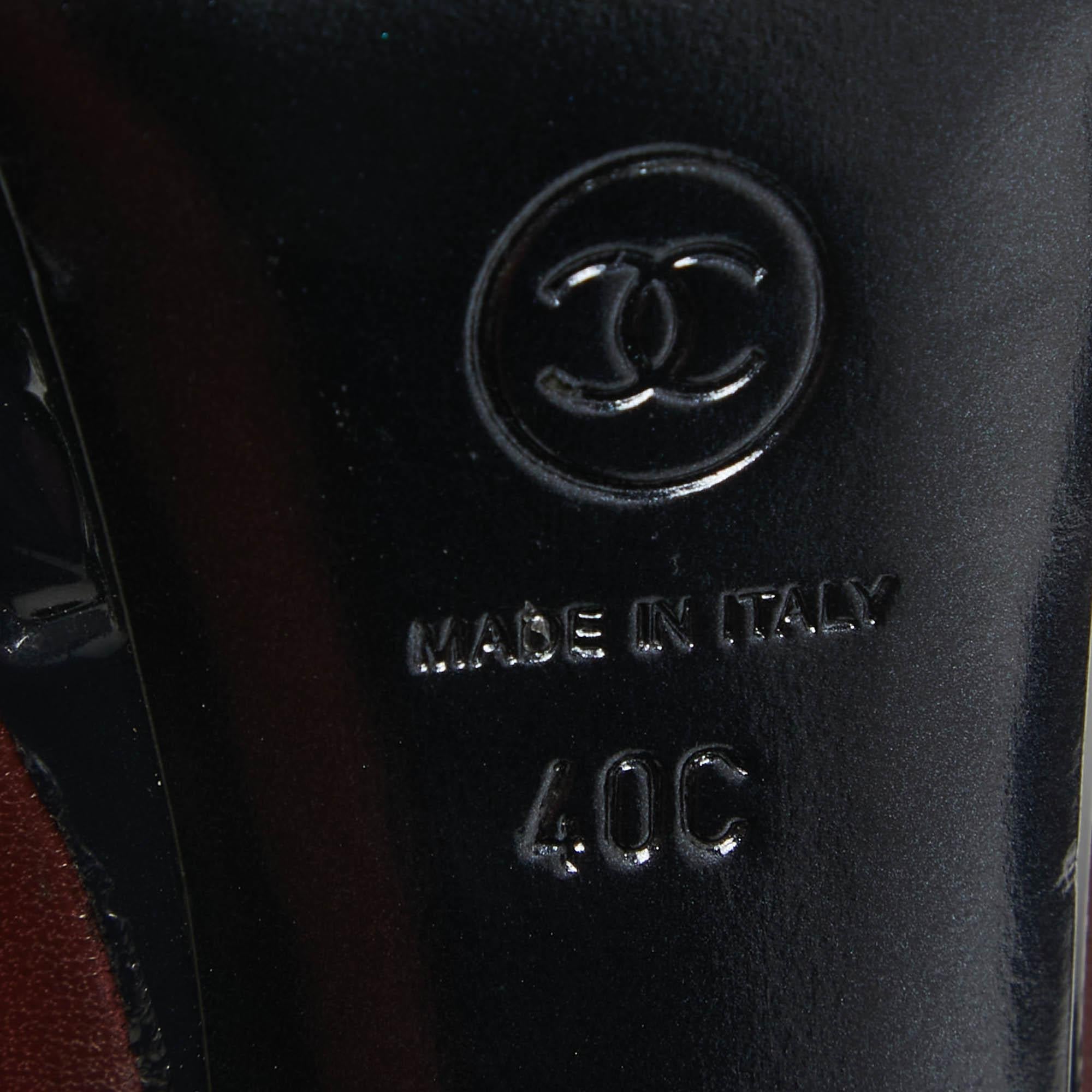 Chanel Burgundy Leather CC Open Toe Platform Pumps Size 40 For Sale 4
