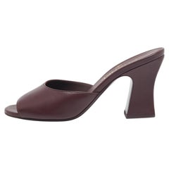 Chanel Burgundy Leather CC Slide Sandals Size 38
