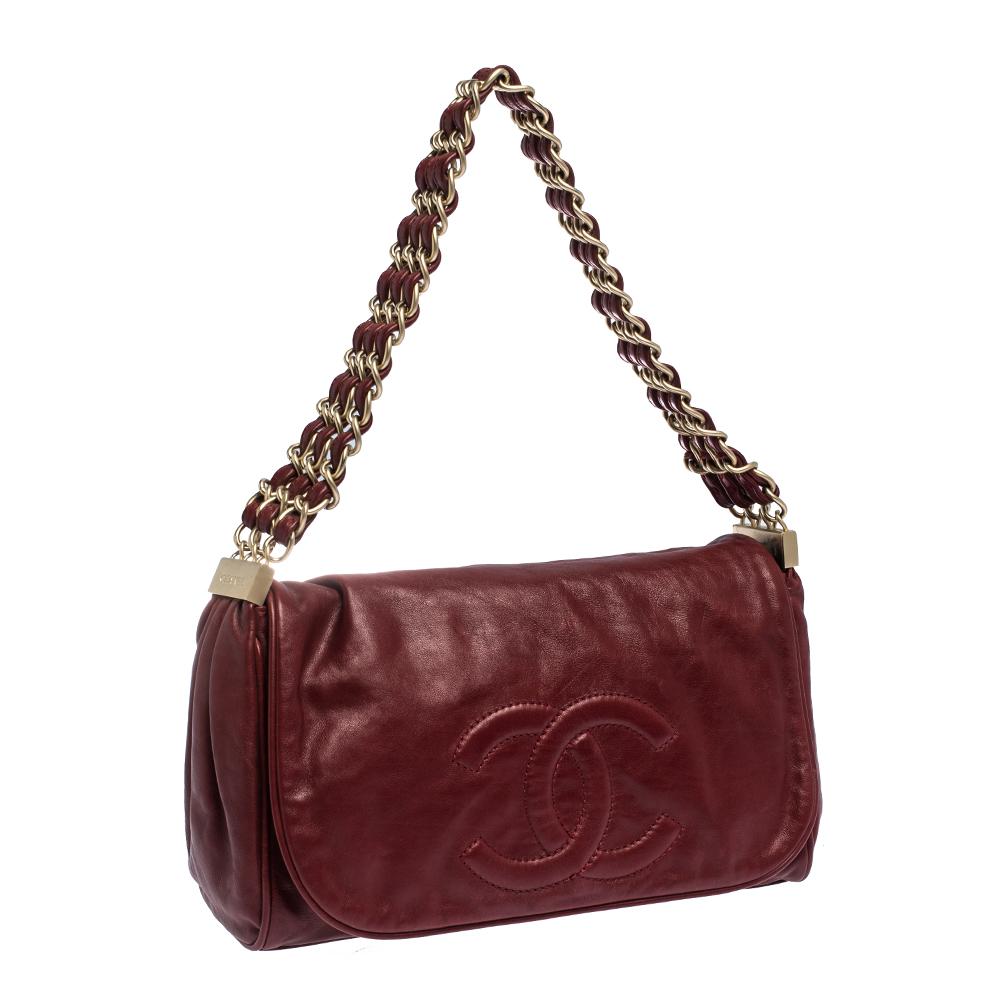 Chanel Burgundy Leather CC Timeless Flap Bag In Good Condition In Dubai, Al Qouz 2