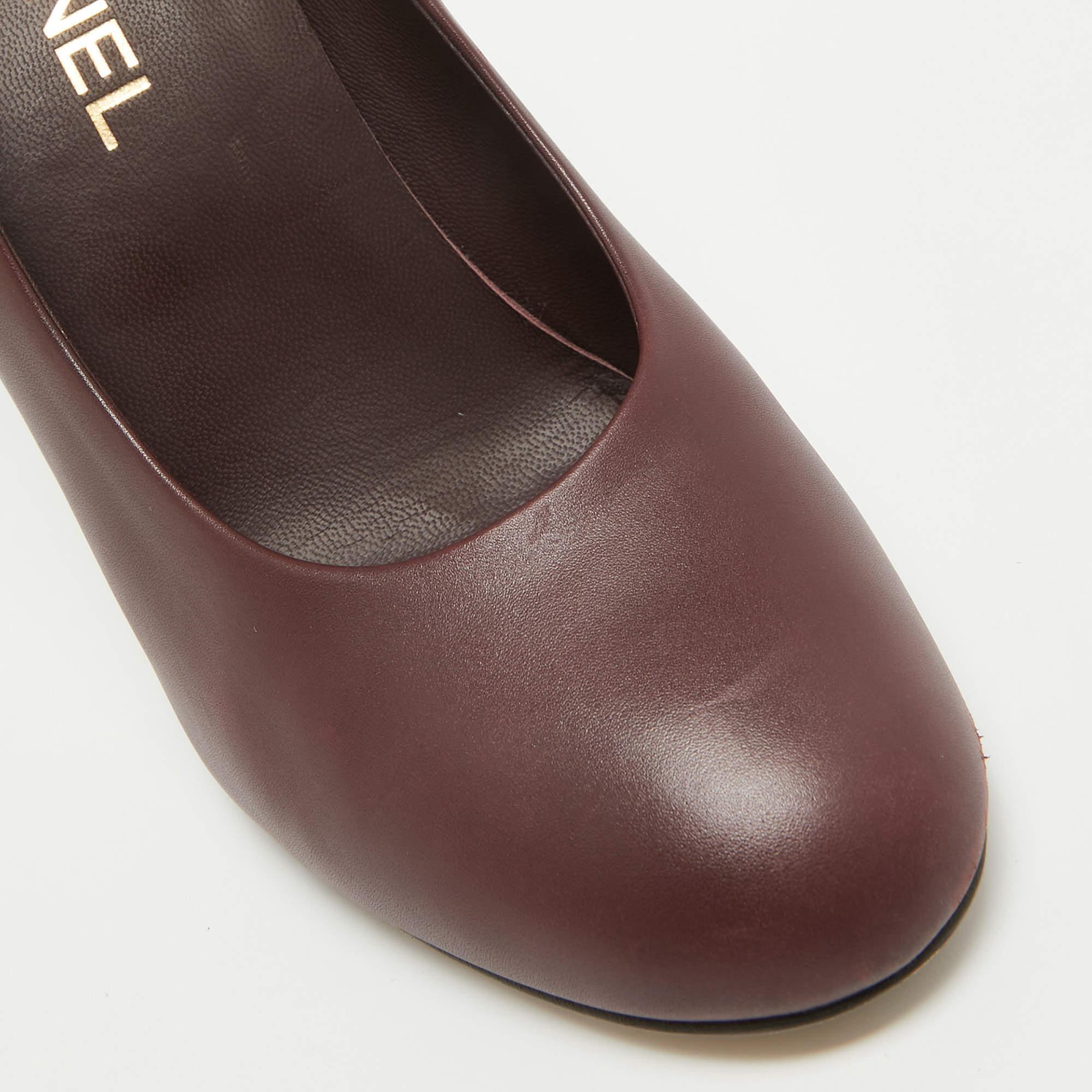 Chanel Burgundy Leather Chain Detail Heel Pumps Size 39.5 2