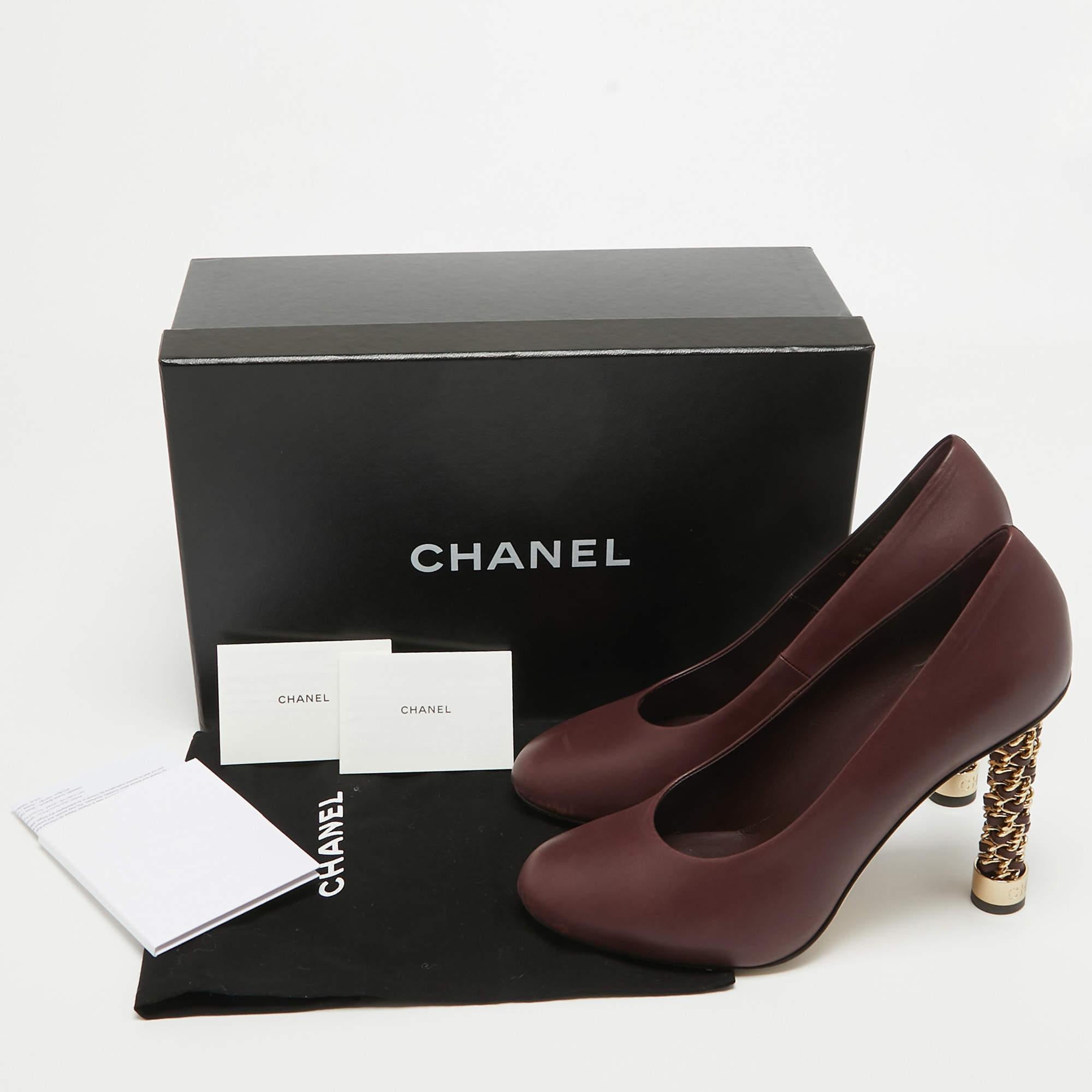 Chanel Burgundy Leather Chain Detail Heel Pumps Size 39.5 4
