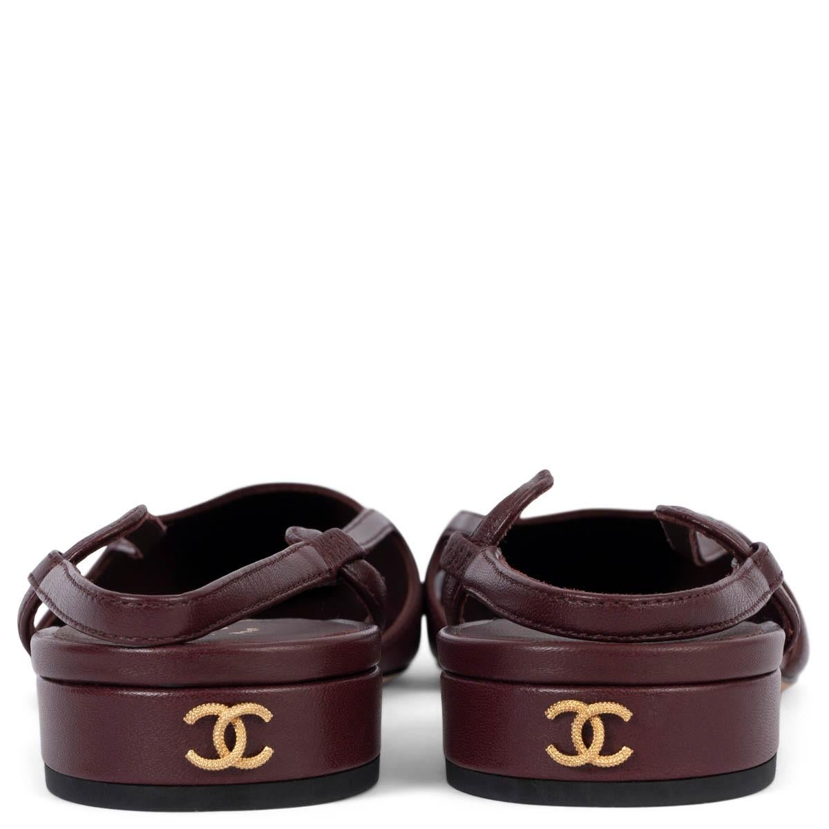CHANEL burgundy leather G35261 SLINGBACK Flats Shoes 39 fit 38.5 1