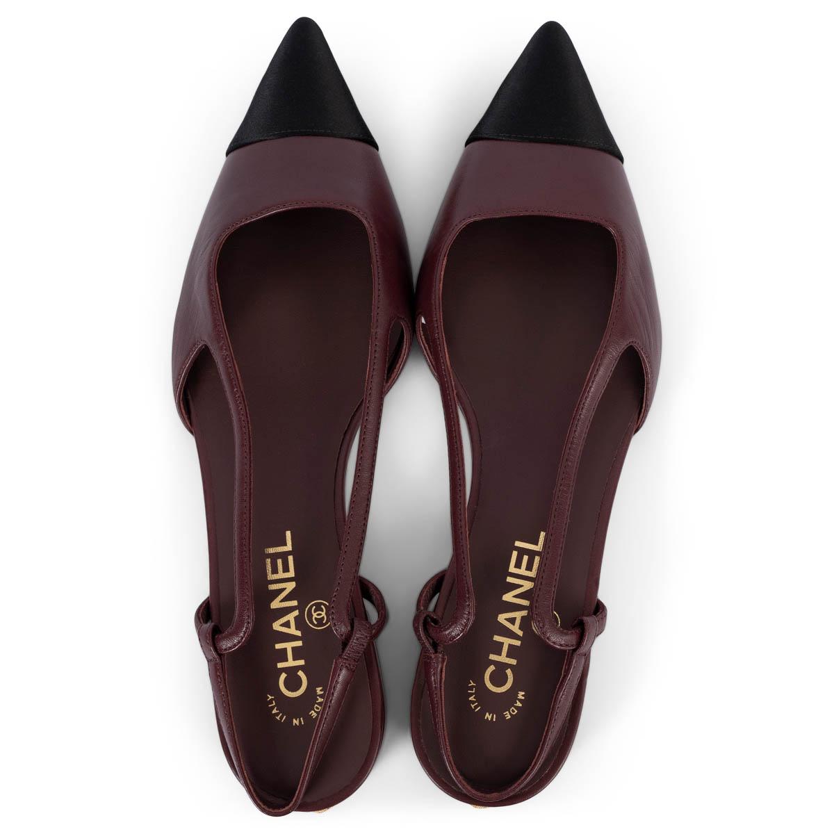 CHANEL burgundy leather G35261 SLINGBACK Flats Shoes 39 fit 38.5 2