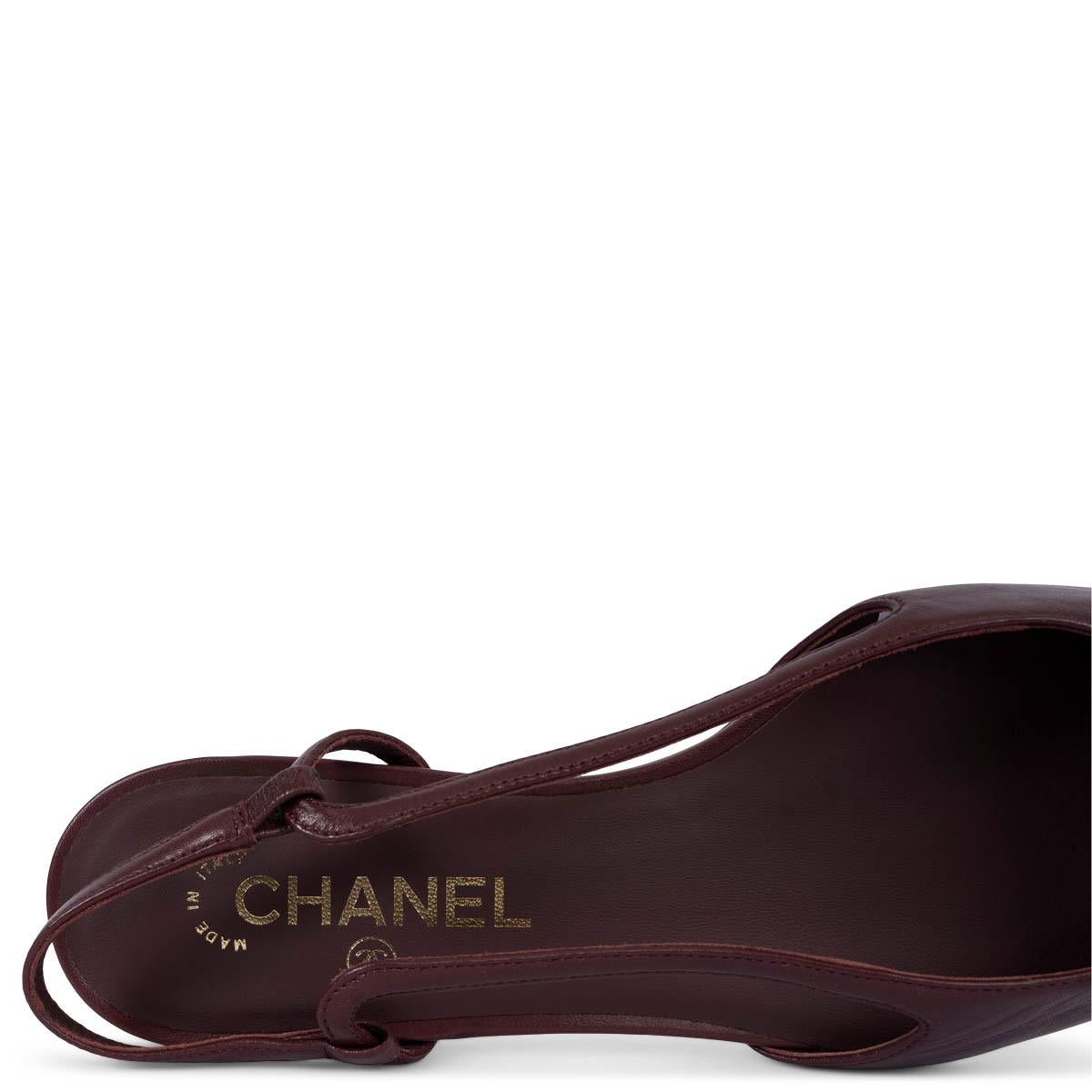 CHANEL burgundy leather G35261 SLINGBACK Flats Shoes 39 fit 38.5 3