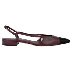 Used CHANEL burgundy leather G35261 SLINGBACK Flats Shoes 39 fit 38.5