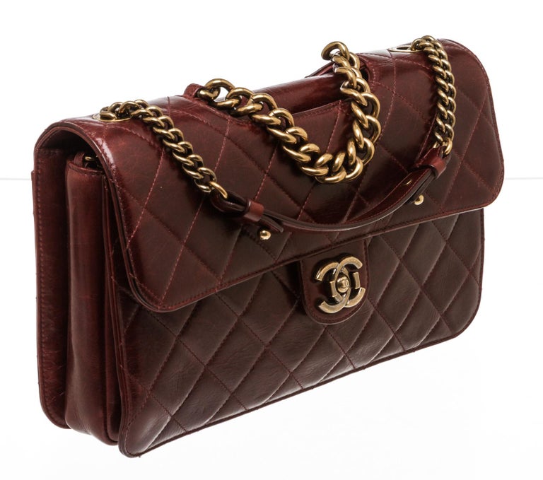 Chanel Burgundy Leather Large Perfect Edge Flap Bag at 1stDibs