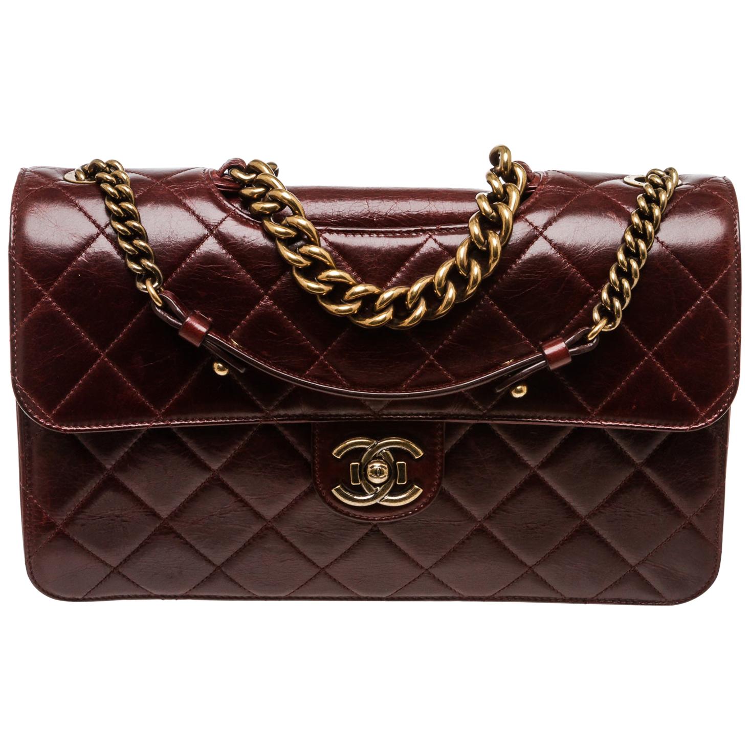 Chanel Burgundy Leather Large Perfect Edge Flap Bag