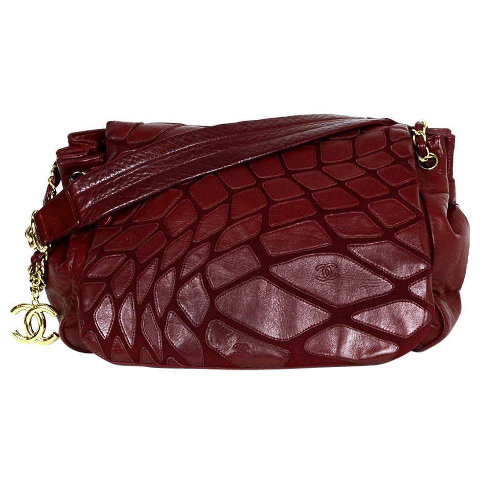 Chanel Burgundy Leather Patchwork Scales Accordion Flap Bag