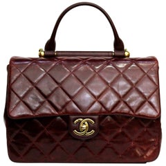 Chanel Burgundy Leather Shoulder Gold Bar Bag