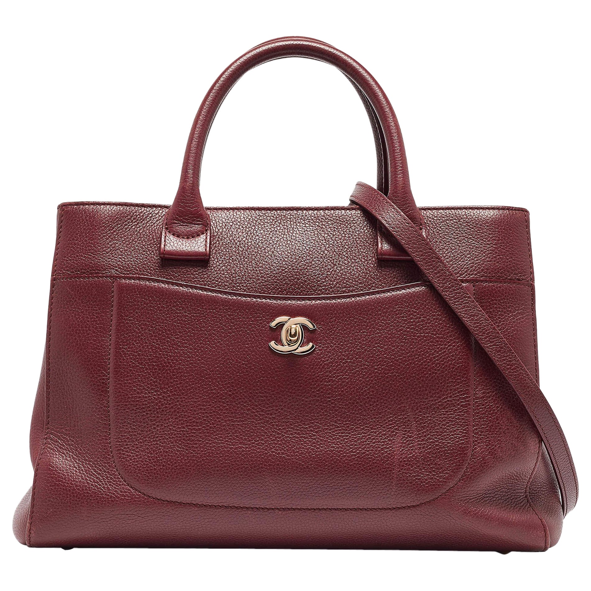 Chanel Burgundy Leather Small Neo Executive Shopper Tote