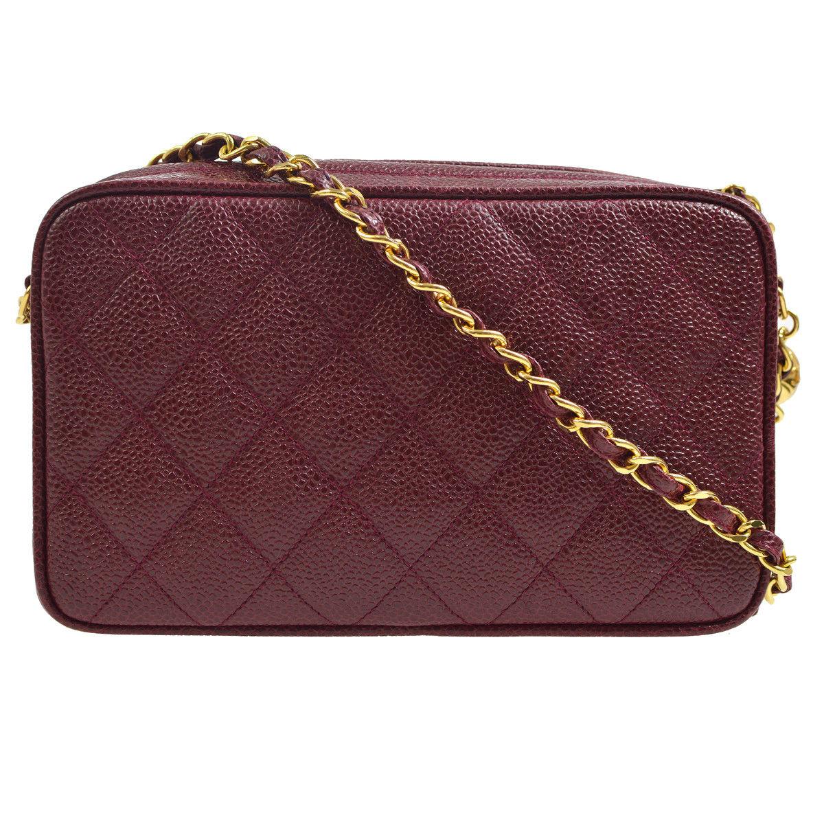 Chanel Burgundy Lizard Leather Small Evening Gold Camera Shoulder Bag in Box In Good Condition In Chicago, IL